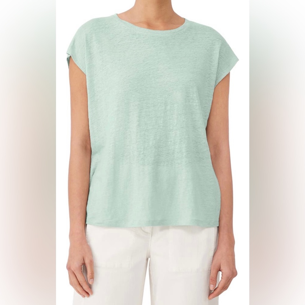 Eileen Fisher Boxy Organic Linen Top, XL, Green NWOT